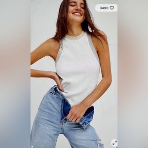 FP Movement by Free People Cream and Light Gray Ribbed Tank Top